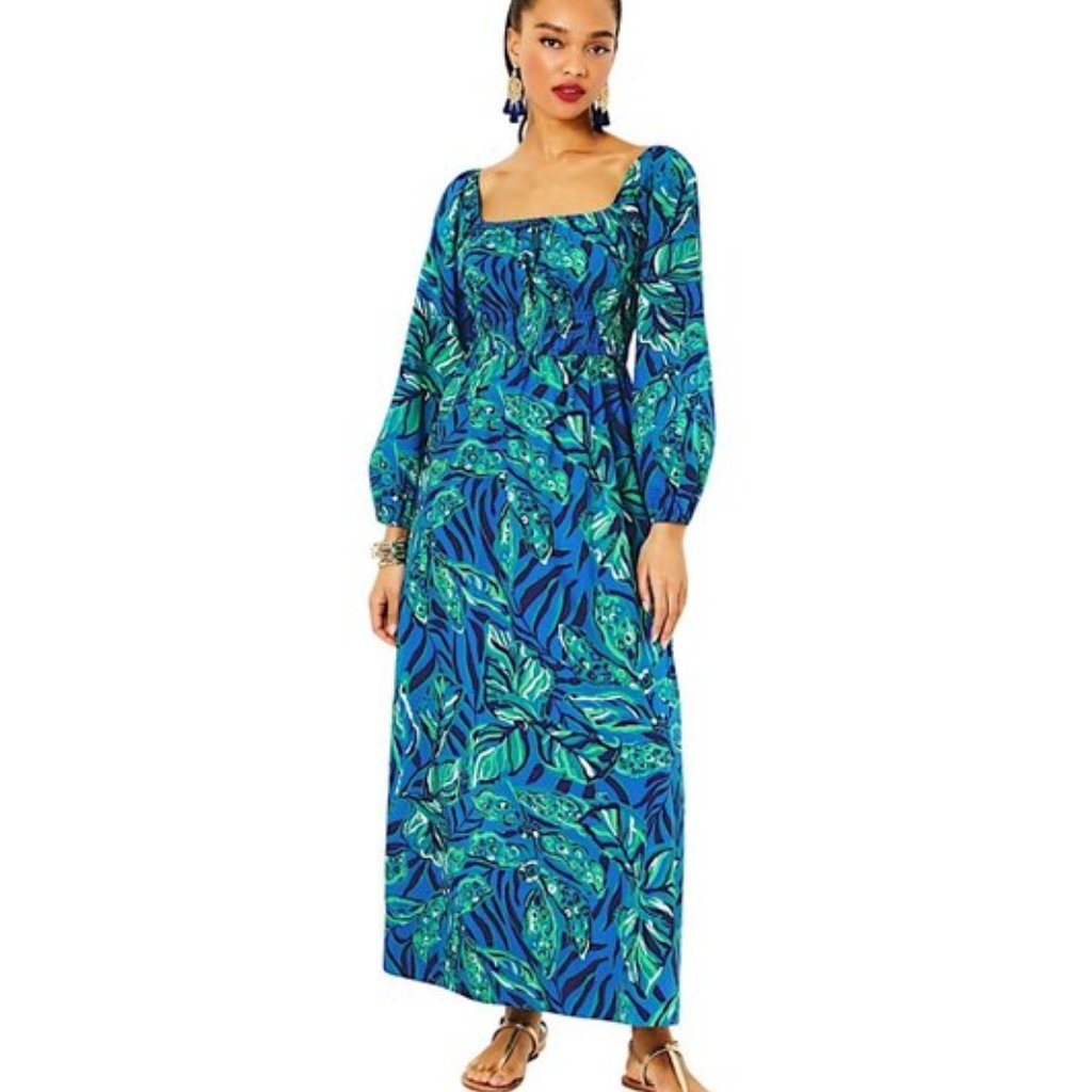 Nwt Lilly Pulitzer Lakira Cotton Maxi Dress In Indigo Breeze Small S